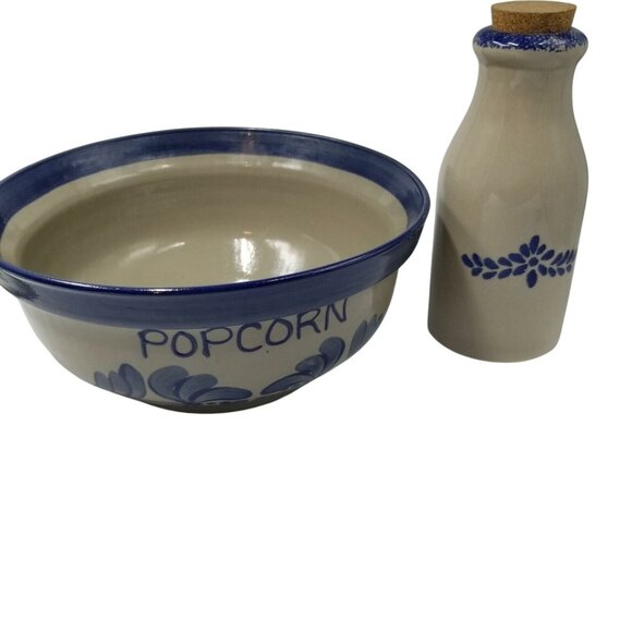 BBP Beaumont Brothers Salt Glazed Pottery 10.5" Popcorn Bowl Milk Bottle Bank - Picture 1 of 7
